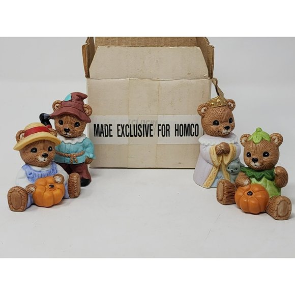 Vintage New Old Stock Homco Bears Fall/Halloween 4 Piece Miniature Figurines - Picture 1 of 12